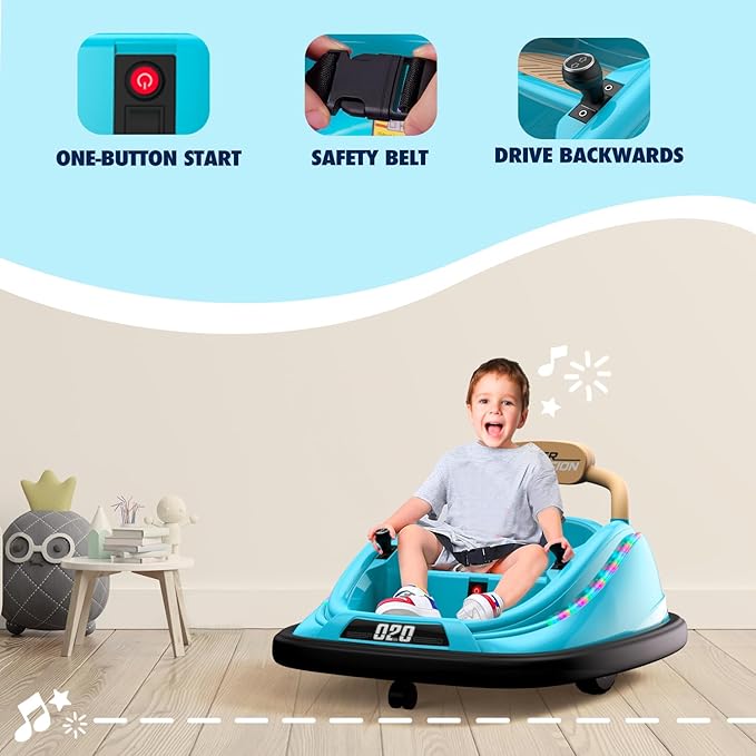 Bumper car, 12V Electric Kids-Bumper car Ride Toys with Remote and Music Function, Perfect Kids Gifts Baby Bumper car for Toddlers Ages 1-6 for Birthday, Children's Day, and Christmas,Red