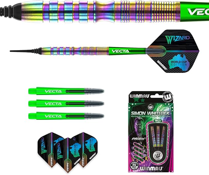 Winmau Simon Whitlock Urban World Cup Edition 20g Gram Professional Soft Tip Tungsten Darts Set with Flights and Stems (Shafts)