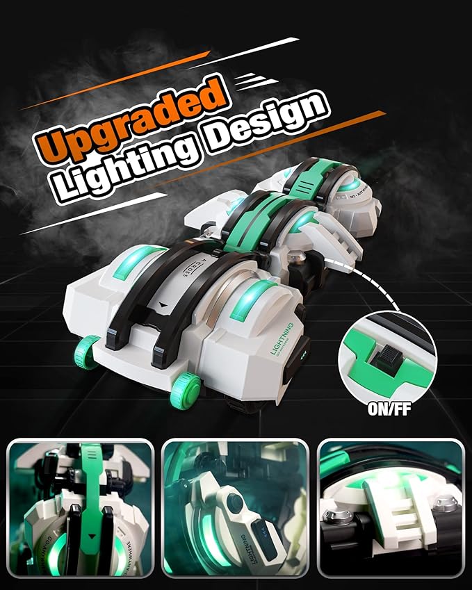 BAZADER RC Car with LED Lights - Remote Control Car Snakes 360° Roll Toy, Birthday for Kids Age 7 8 9 10 11+ Year Old, 2 Batteries 60+min, Indoor/Outdoor Toy for 6-12 yr Teen Boys