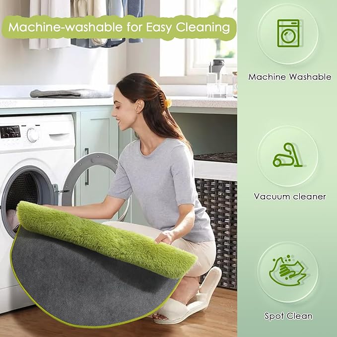 Amdrebio Grass Green Round Rugs 6Ft for Living Room Bedroom Decor Aesthetic, Large Fluffy Shaggy Circle Area Rug for Kids Playroom Baby Nursery, Big Soft Shag Fuzzy Modern Cool Floor Circular Carpet