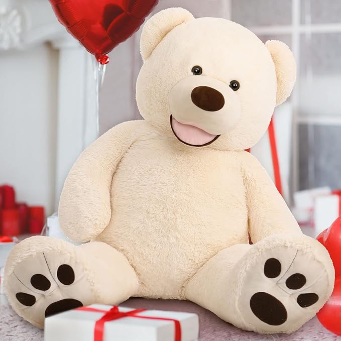 MorisMos Smile Giant Teddy Bear, 51inch Large Stuffed Bears with Big Footprints, Big Stuffed Animals Cuddly Plush Gifts for Girlfriends, Boyfriend, White