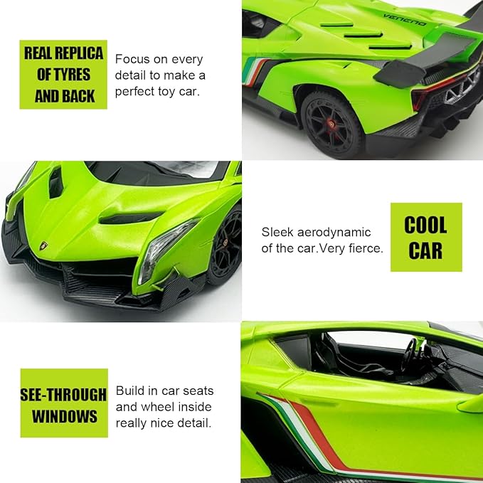 QUN FENG Lamborghini Remote Control Car 1:24 Scale Lambo Toy Car Officially Licensed Rc Cars with Light 2.4Ghz Model Car for Boys 4-7 Girls Birthday Gift, Green