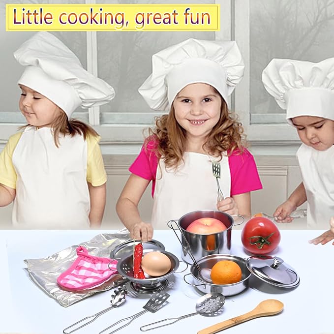 Play Pots and Pans Toys for Kids Kitchen Playset Pretend Cookware Utensils Play Set Play Cooking Toys Mini Stainless Steel Cooking Utensils Toys Kitchen Playset Accessories for Boys Girls