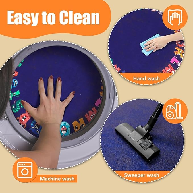 ABC Alphabet Rug for Kids, Classroom Playmat 6ft Non-Slip Circle Rugs for playroom, Round Area Rug for Elementary Classroom, Play Carpet for Boys Girls Bedrooms Playroom,Nursery RugsBlue