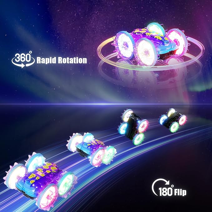 Amphibious Remote Control Car, 4WD Waterproof RC Stunt Car Toys with LED Lights, 360°Rotation RC Boat Water Beach Pool Toys for Boys, Christmas Birthday Gifts Toys for Kids Ages 4-7 8-12 Year Old