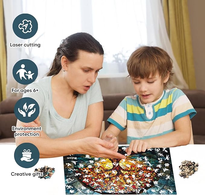 Wooden Puzzles for Adults, Mosaic Tree of Life Jigsaw Puzzles 200pcs, Medium, Unique Shape Adult Puzzles, Irregular Creative Gift for Family Game(10.9 * 7.3 in)