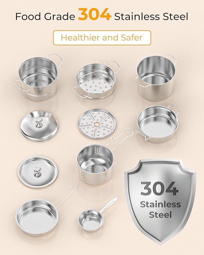 Kid Cooking Sets Real Mini Kitchen, Food Making for Beginner Children 8 9 10 11 12 Boys Girls Cooking Educational Toys, Junior Easy Safe MontessoriTools Dishes Knife Set-Pink