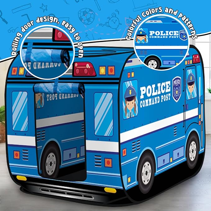 Pop up Play Tent for Kids Aged 1-3 Years Old Boys and Girls : Police Car Playhouse Toy Play Tents for Toddlers 3-5 Kids Tent Indoor Outdoor Playhouse Toys for 1 + Year Old, Police Car