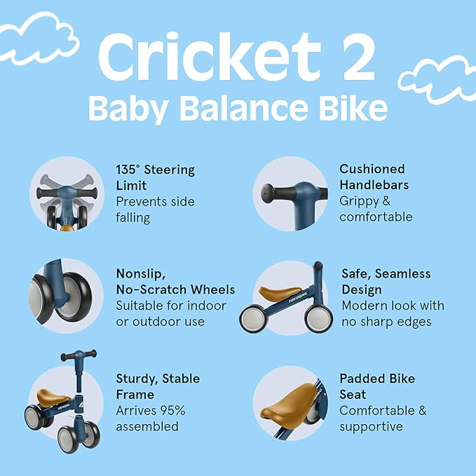 Retrospec Cricket 2 Baby Walker Balance Bike with 4 Wheels for Ages 12-24 Months - First Birthday Gift Toddler Bicycle Toy for 1 Year Old’s - Ride On Toys for Boys & Girls