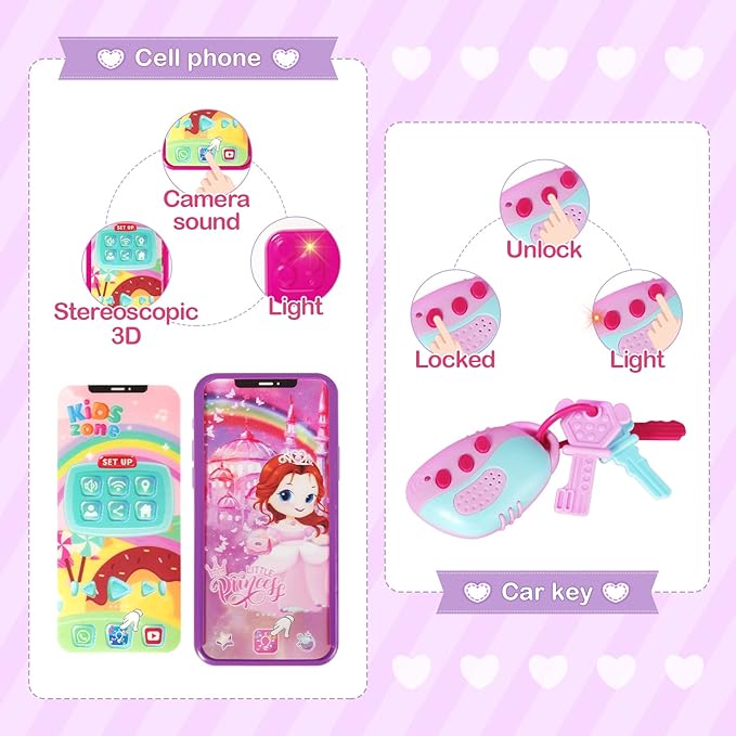 Shemira Play Purse for Little Girls, Princess Pretend Toys for Girls 3 4 5 6 7 8 Years Old, Christmas & Birthday Gift for Girls Age 3-5 4-6 6-8, Toddler Purse with Accessories, Kids Toy Purse, Purple