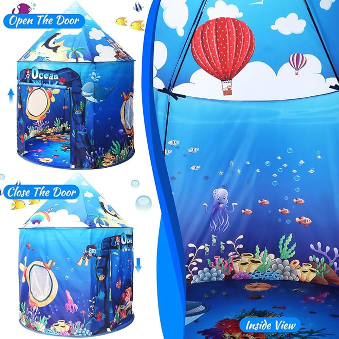 Premium Under The Sea Kids Tent, Ocean Mermaid Play Tent for Kids as Gifts, Pop Up Princess Castle for Boys & Girls as Chirldren Playhouse. Indoor Pretend Toys for Toddlers 3-5