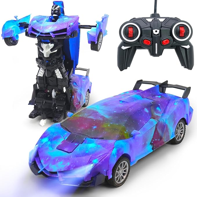 Remote Control Car for Kids,2.4Ghz One-Button Deformation 360°Rotating Drifting Racing Car, with LED Lights for Kids Toddles Boys Age 4-7 Birthday Gifts
