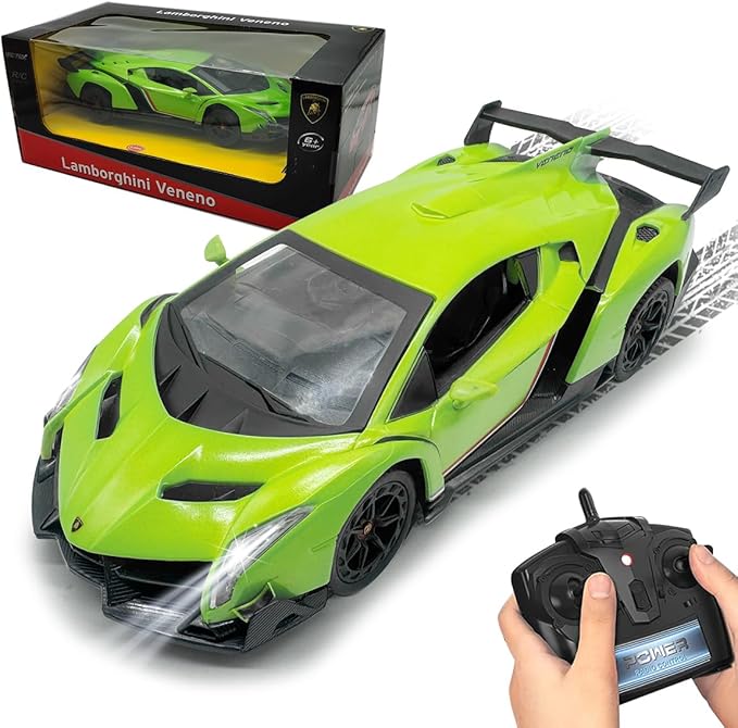 QUN FENG Lamborghini Remote Control Car 1:24 Scale Lambo Toy Car Officially Licensed Rc Cars with Light 2.4Ghz Model Car for Boys 4-7 Girls Birthday Gift, Green