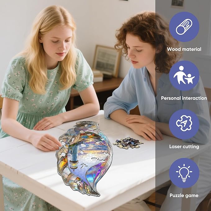 Wooden Puzzles for Adults, Shell Landscape Jigsaw Puzzles 500 Pieces, Unique Shape Puzzles for Adults and Kids, 19.8 x 12.5 Inches Medium Size, Fun Challenging Puzzles Family Game