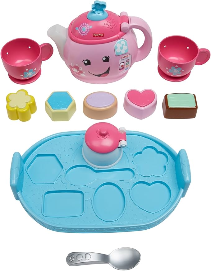 Fisher-Price Toddler Toy Laugh & Learn Sweet Manners Tea Set with Smart Stages Learning Songs for Pretend Play Kids Ages 18+ Months