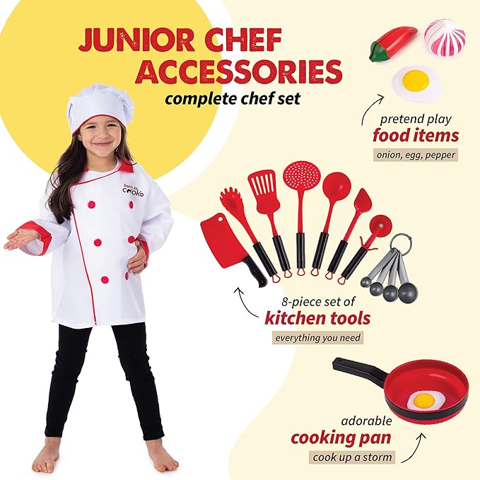 Born Toys Chef Costume for Kids w/ Kids Chef Hat Includes Kids Kitchen Accessories Set Fun Recipe Book - Cooking Set for Kids Costume Washable and Dress Up & Pretend Play for Boys & Girls Ages 3-7
