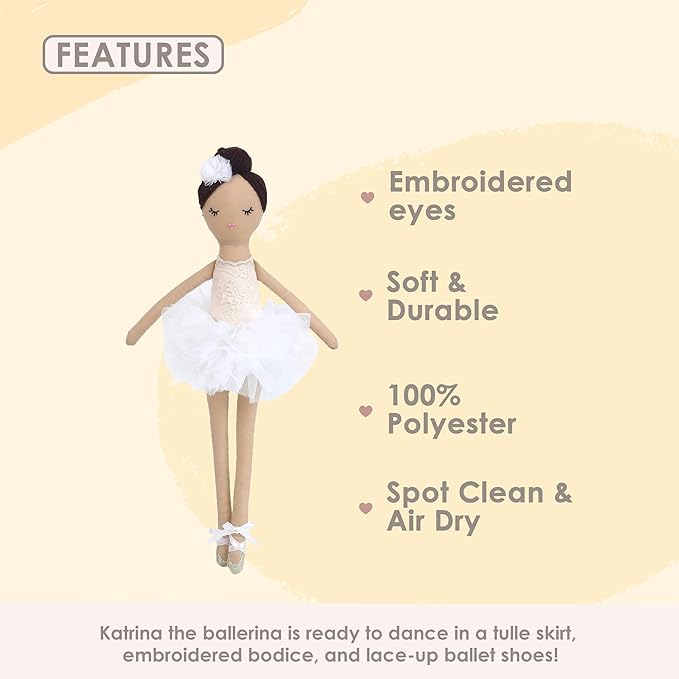 MON AMI Katrina The Ballerina Stuffed Doll - 15”, Plush Ballerina Doll for Girls, Use as Toy or Room Decor for Kids of All Ages