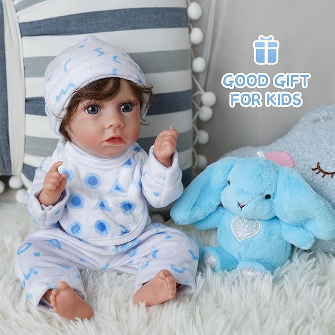 BABESIDE 8 Pcs Baby Doll Clothes Set with Bassinet for 8-10-12 Inch Dolls, Bitty Baby Doll Clothes and Accessories for Newborn Babydolls Boy, Blue