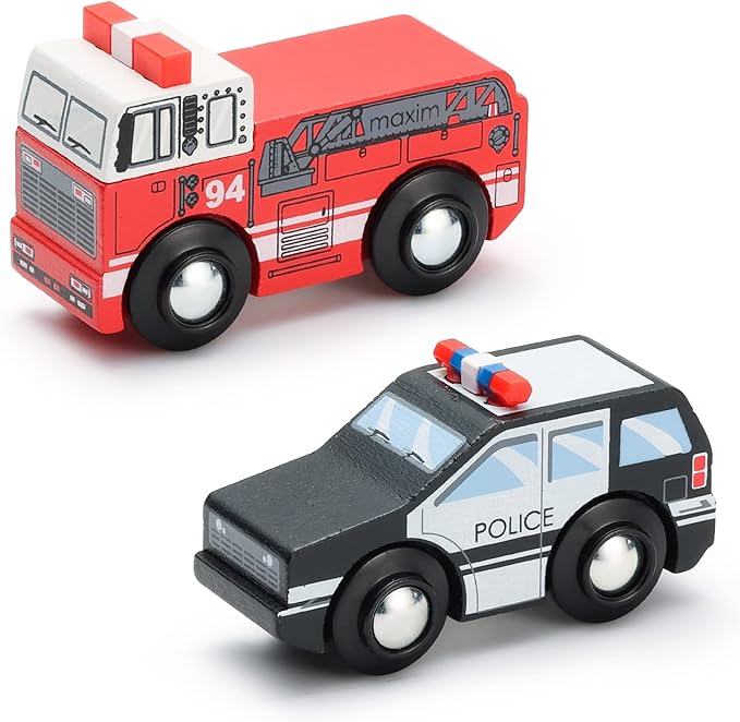 SainSmart Jr. Wooden Train Set Accessories Toy Cars (10 PCS), Compatible with All Major Brands, Gift for Toddlers and Kids Aged 3+