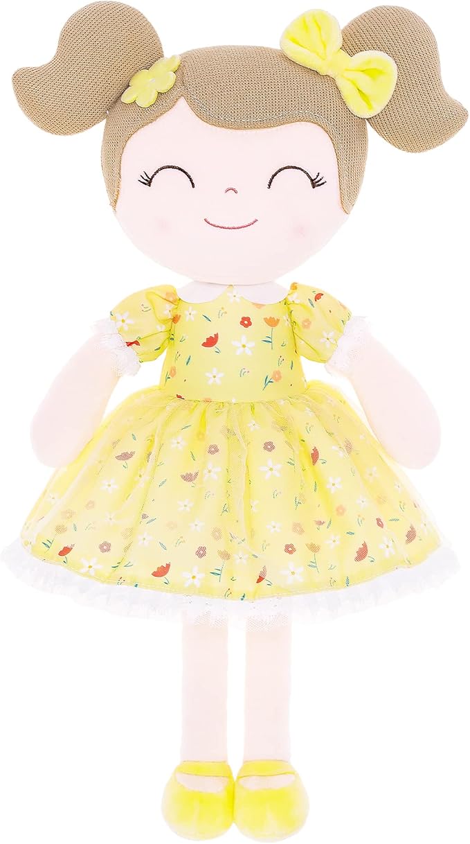 Gloveleya Baby Girl Gift Soft First Baby Doll Plush Doll Floral Yellow 16 "