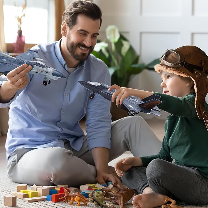 Double Metal Fighter Army Toy Airplane Model with Sound & Light, Pull Back Alloy Plane Military Toy Diecast Jet Toy, Birthday Gift for Toddler Boys and Girls