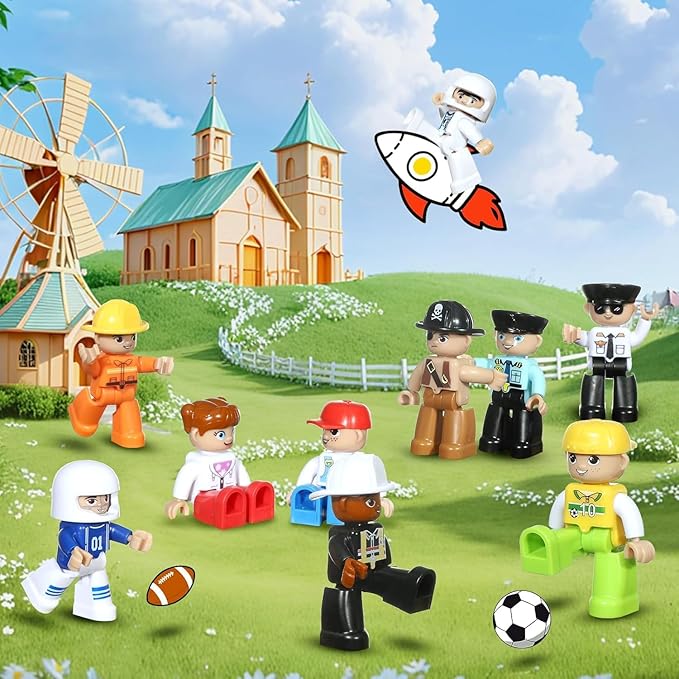 Large Magnetic Figures, 3 Inches Community Figures Set, 12 Pieces Magnetic Play People Magnet Building Toys for Kids Ages 3 4 5 6 7 8+, STEM Learning Toys Magnet Tiles Expansion Accessories Pack