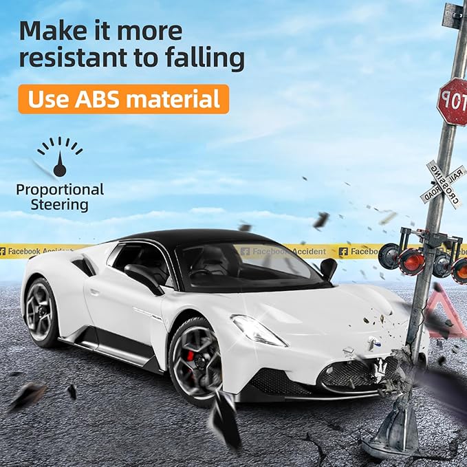 MIEBELY Maserati Remote Control Car, Openable Door 1:12 Scale Rc Toy Car 7.4V 900mAh Licensed 12Km/h Fast Rc Cars with Led Light 2.4Ghz Model Car for Adults Boys Girls Birthday Ideas Gift (White)