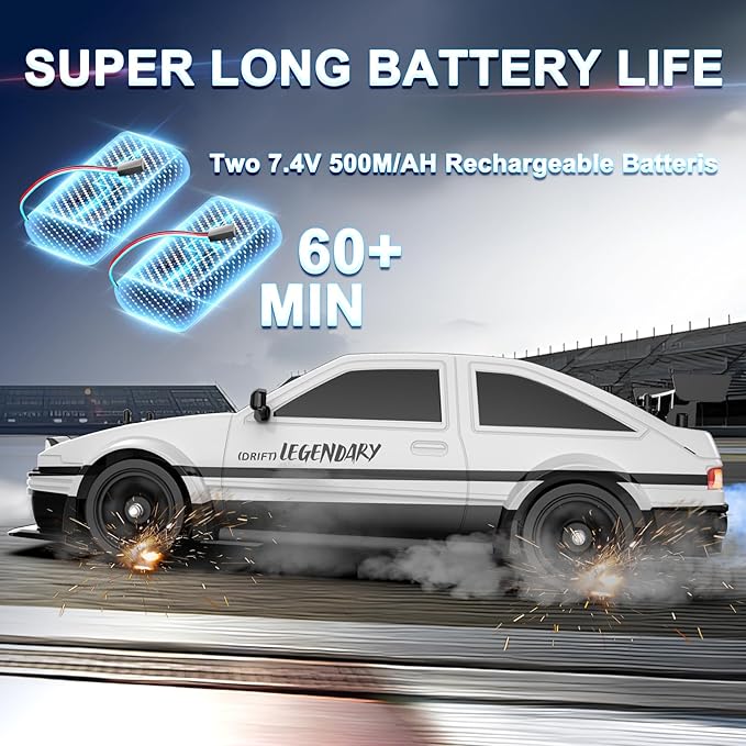 Remote Control Car RC Drift Car 1:16 Scale 4WD 18KM/H High Speed Model Vehicle 2.4GHz with LED Lights Spray Rubber Tire Racing Sport Toy for Adults Boys Girls Kids Gift 2Pcs Rechargeable Batteries