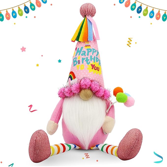 Funny Birthday Gifts for Women, Her, Mom, Girls, Women Friendship, Sister, Wife, Mother, Grandma, Coworker, Boss Who Have Everything - Pink Happy Birthday Plush Gnomes Doll Decorations for Table Decor