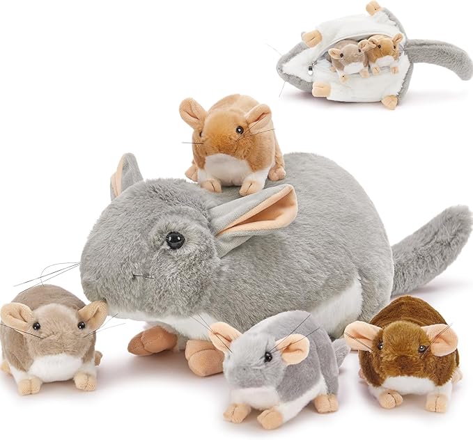 MorisMos 5 Pcs Rat Stuffed Animals, 19" Mom Mouse with 4 Babies, Realistic Stuffed Rat Plush Toys for Kids, Boys, Girls