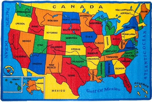 Kids Rug USA Map Area Rug 5x7 (Approx : 4'11" X 6' 10") Non Slip Gel Backing