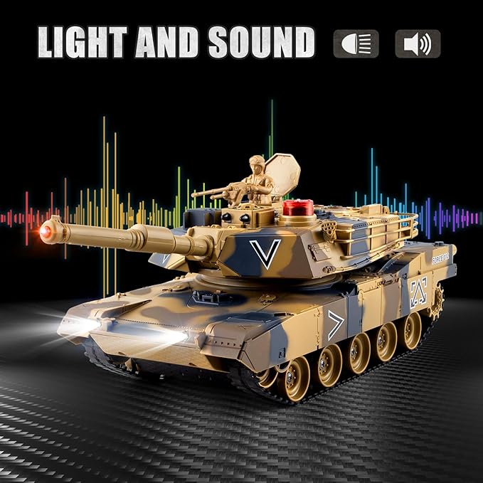 1/24 RC Tank, Remote Control US M1A2 Abrams Army Model Tank with Sound Effects, Lights and Smoke, 2.4G Military Model Toy for Kids, Perfect Birthday for Boys 6+ Years Old