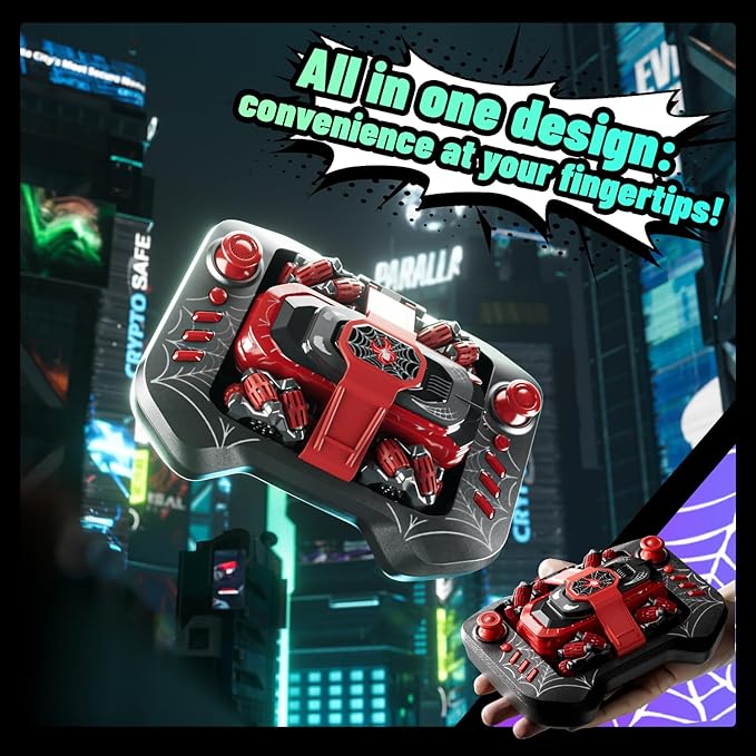 Spider Amphibious Remote Control Car, Waterproof Mini 4WD RC Car Fits Inside Remote, Dual Tires for Land & Water, 360°Spins, 50-Min Runtime W/ 2 Batteries, Boat Toy for Pool Lake Beach, Gift for Kids