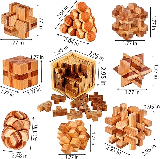 18 Pack Wooden Brain Teaser Puzzles Stress Relief Sensory Toys Wooden Burr Puzzles Brain Teaser Puzzle with Gift Packing Box Magic Puzzle Games Toy for Kids and Adults by AHYUAN (Bamboo)