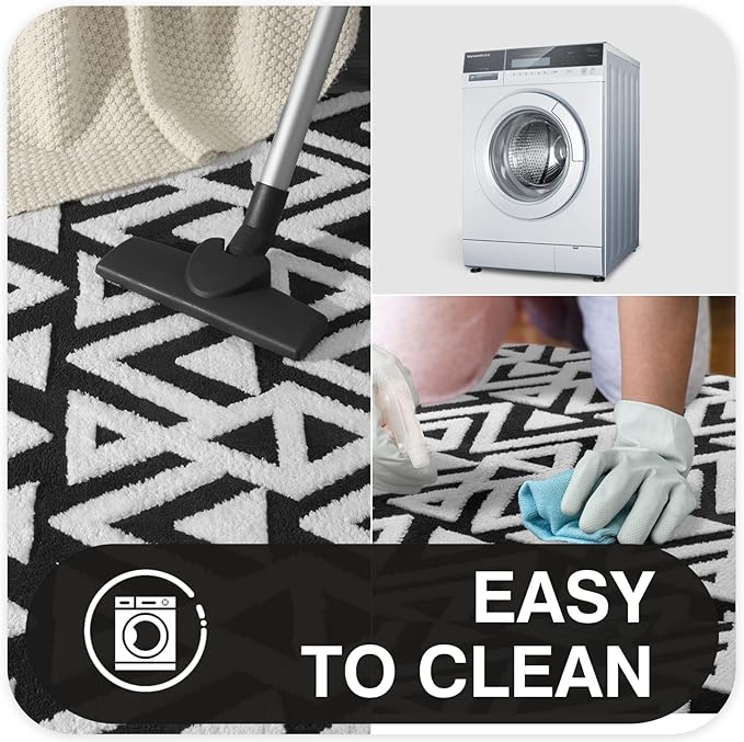 Ompaa Ultra Soft Geometric Bedroom Rugs Memory Foam Carpet, Black 5 x 8 Feet, Cozy Area Rugs for Living Room Couch Dorm Bedside Kids Girls Teens Room Nursery Decor Floor Mat