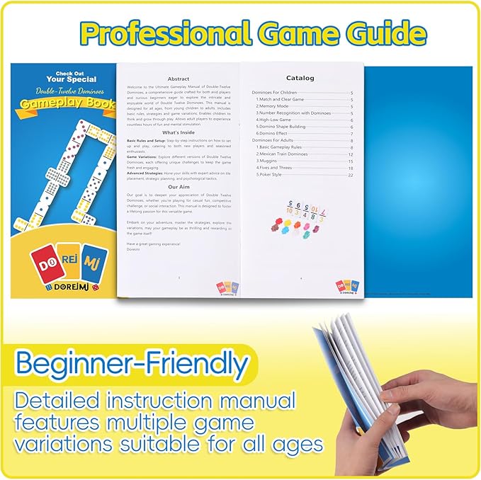 Double 12 Mexican Train Dominoes Set with 91 Colored Tiles, Travel Game with Portable Case, Classic Board Game for Family Nights for Kids and Adults