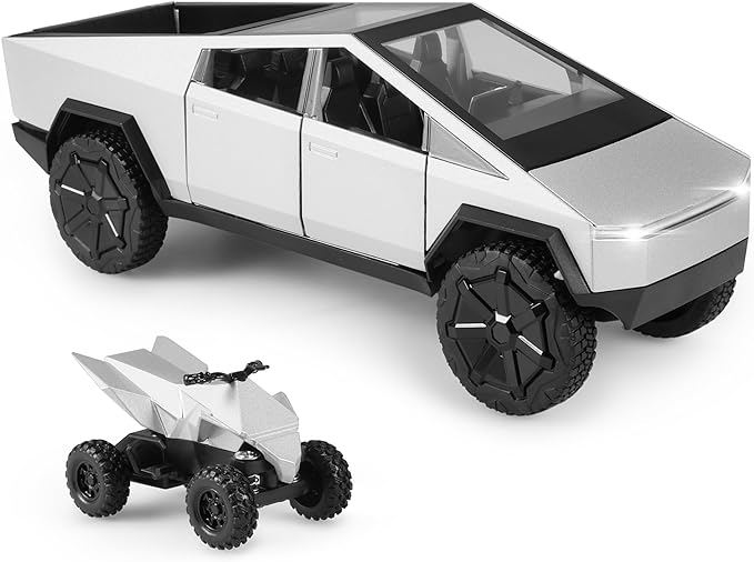 Toy Car Pickup-Truck for Boys 3-12 Years Old, Pull Back Car Toys Alloy Vehicles Toys with Lights and Sounds, 1:24 Scale Toy Truck Model Car for Pickup-Truck Lovers Collecttion, Sliver