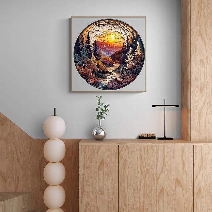 Wooden Puzzle for Adults-3D Sunset Forest Wooden Puzzle Unique Shape Advanced Animal Jigsaw Puzzle for Adults and Kids,Best Gift,Wood Puzzles,Challenge Wooden Jigsaw Puzzle (S-8.5 * 8.5in-100pcs)