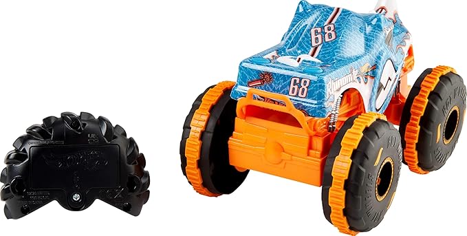 Hot Wheels RC Monster Trucks Rhinomite in 1:24 Scale, Remote-Control Toy Truck, All-Terrain Capabilities with Grip Action Tires, Full-Function RC