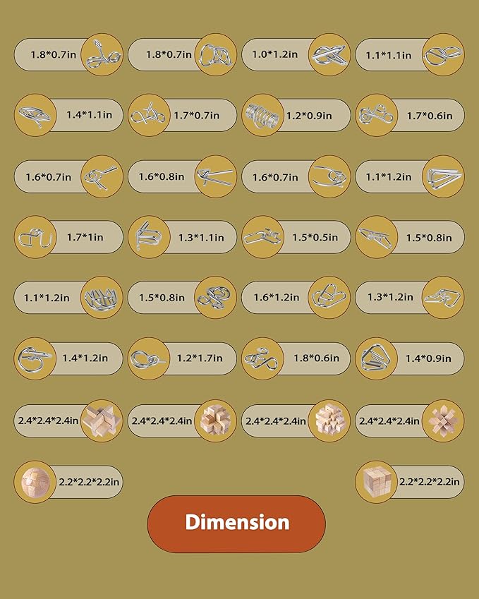 30Pcs Brain Teaser Puzzles for Games - Educational Toys, Wooden and Metal 3D IQ Puzzles, Unlock Interlock Box