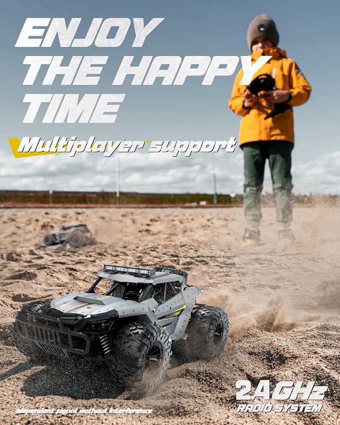 Tecnock RC Truck Car, 20+ KM/H High-Speed 4WD Remote Control Car, 2.4GHz Anti-Interference with Dual LED Headlights, Rechargeable Monster Truck - Ideal Outdoor Backyard Gifts for Boys & Teens