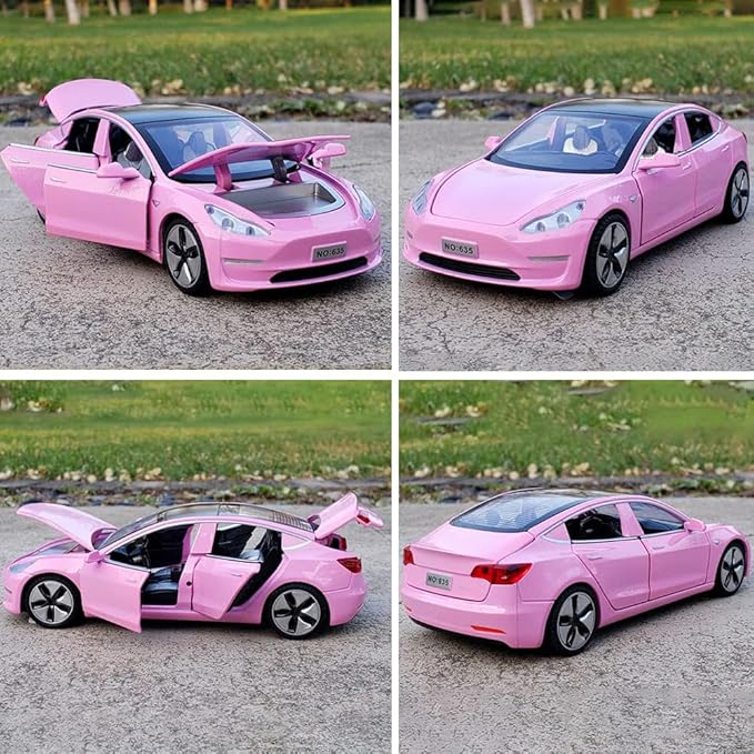 1:32 Scale Model 3 Alloy Car Model Diecast Toy Vehicles for Kids, car Model Toy，Pull Back Alloy Car with Lights and Music,Mini Vehicles Toys for Kids Gift ，Children Birthday Gift.(Pink)
