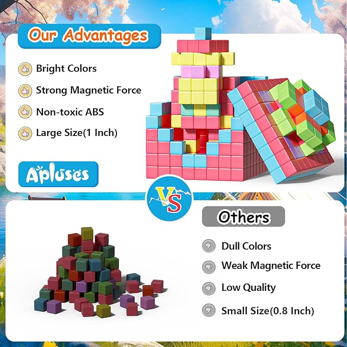 Magnetic Blocks, Magnet Building Cubes for Toddlers Ages 3-5, STEM Educational Sensory Autism Montessori Preschool Toys, Gifts for Kids Ages 4-8 Year Old Boys and Girls