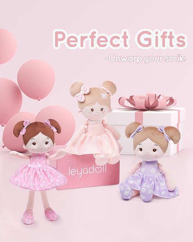 Soft Baby Doll Toys (12''), My First Baby Rag Doll for 1 Year-Old Girl Birthday Gift, Christmas Plush Toys Gift for Toddler Kids Infants -FloraBelle(Pink)