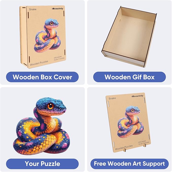 Wooden Puzzle for Adults, Snake Wooden Jigsaw Puzzles(10.8 * 11in-200pcs), Medium,Unique Shape Adult Puzzles,Irregular Wood Puzzles Creative Gift for Adults and Kids Family Game