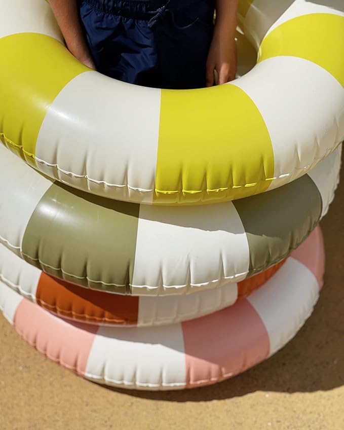 Petites-Pommes Water Floats for Adults - Durable Inner Tube, Handprinted Classic Striped Design Pool Float, Soft Comfort Seaming, Packable Floats for Travel, Yellow, 47 inch