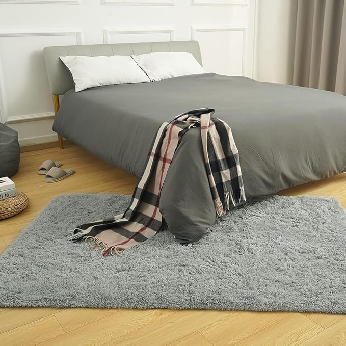 Amearea Premium Soft Area Rug 4x5.3 Feet, Grey Rugs for Living Room, Fluffy Carpet for Bedroom Nursery Playroom Teen Home Decor, Comfortable Indoor Furry Dorm Carpets, Grey