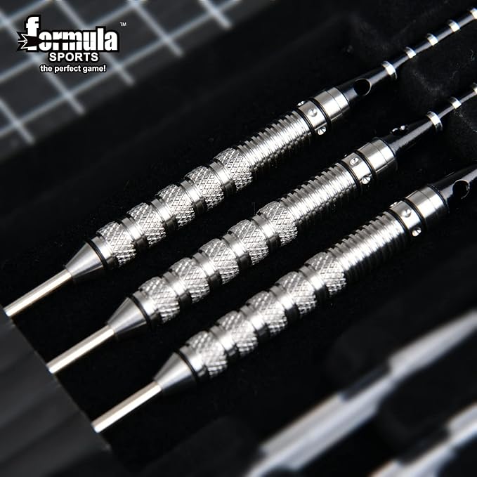 Formula Sports 90% Tungsten Darts Metal Tip Set 21g/22g/23g/24g, Professional Steel Tip Darts Set with Aluminum Shafts, Tungsten Barrels, Extra Flights, Dart Sharpener, Gift Box