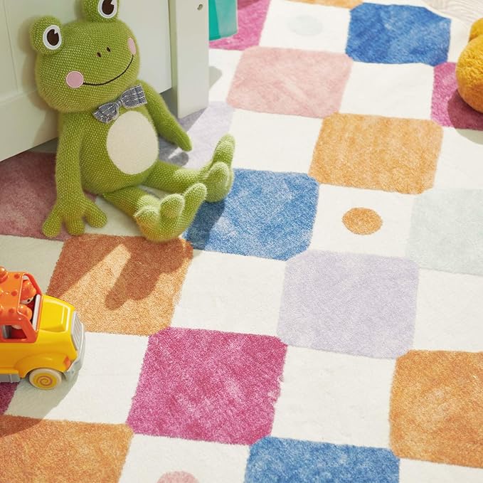 jinchan Area Rug 5x7 Kids Washable Indoor Floor Cover Non Slip Modern Soft Rug Living Room Diamond Carpet Holiday Decor for Nursery Dining Room Bedroom Berries on Cream