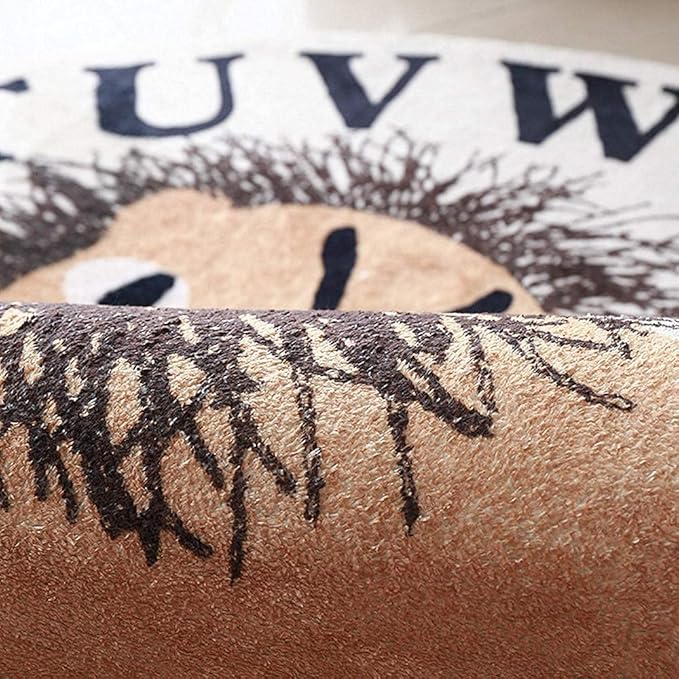 Poowe Round Kids Playroom Rug - Soft Alphabet Nursery Rug for Bedroom - Playtime Collection, Learning & Game Carpet for Classroom, Best Shower Gift for Infant Toddlers (Round 39.4", Orange Lion)